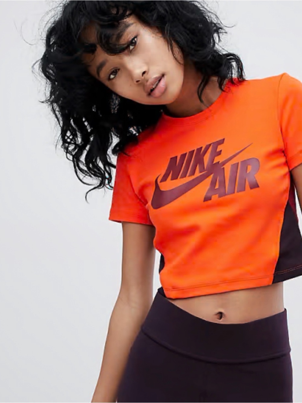 NIKE Air Women's Orange Burgundy Crop Top Size Small Colorblock Streetwear Tee